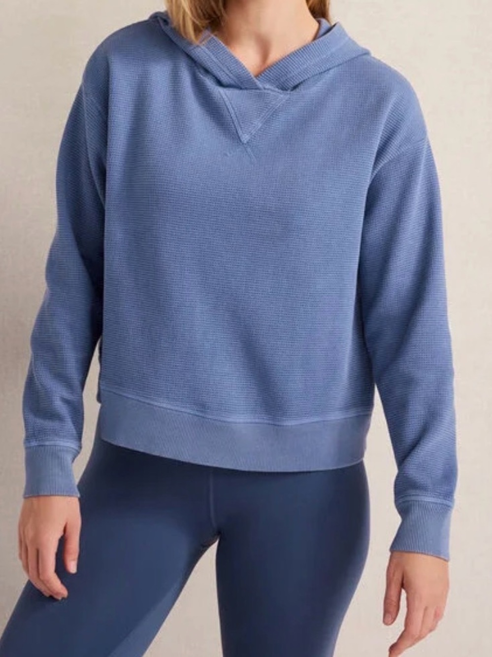 Haven Well Within Organic Cotton Waffle Hoodie in Lake Blue size Large